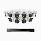 H800X - 4K 16 Channel PoE Security System with 2 Bullet & 8 Turret Cameras, 1/1.8'' BSI Sensor, f/1.6 Aperture (0.003 Lux), Siren & Strobe Alarm,Two-Way Audio, Human & Vehicle Detection,  Perimeter Protection, Works with Alexa, All-Metal Housing